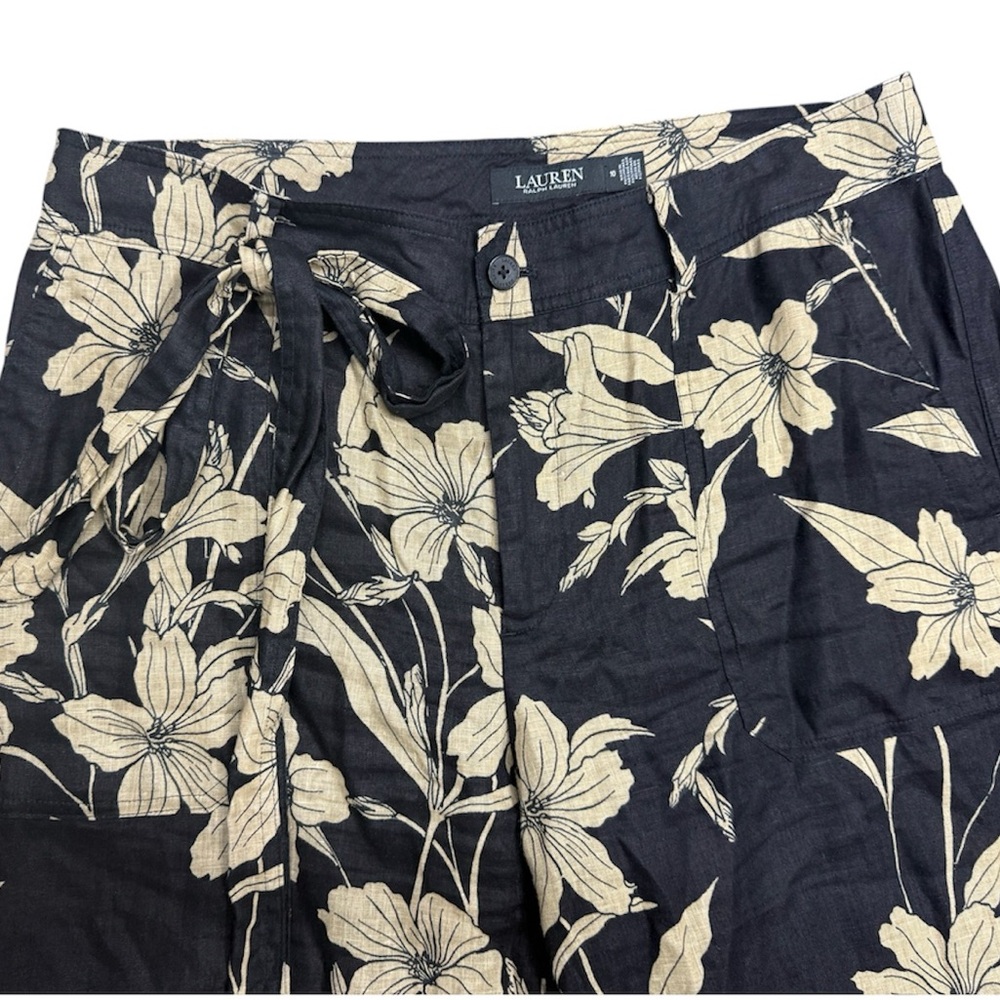 Lauren Ralph Lauren Floral Wide-Leg Linen Pants - Black & Cream - Picture 3 of 8